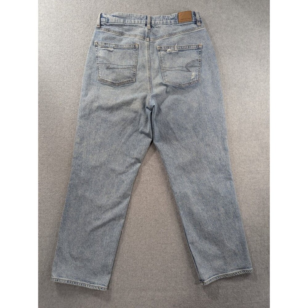 American Eagle Jeans Womens Size 12 Blue Destressed Curvy 90s Straight Whiskers - Picture 10 of 16